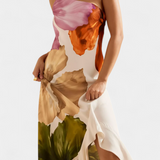 Nuria | Vestido Elegante con Patchwork y Cuello Asimétrico