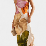 Nuria | Vestido Elegante con Patchwork y Cuello Asimétrico