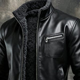 Hernando - Chaqueta de cuero negro cálido forrada con sherpa