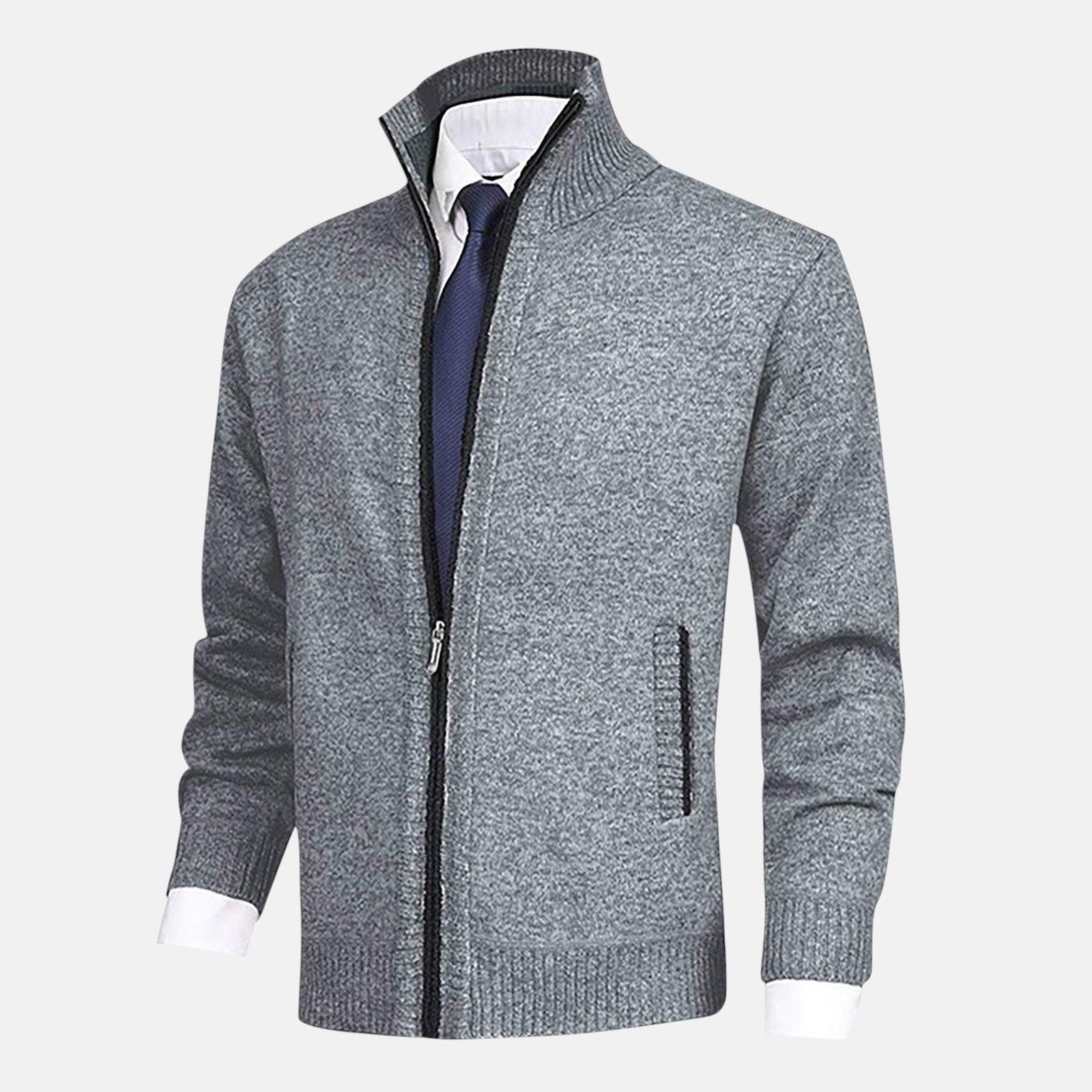 Álvaro | Cárdigan con Cuello Alto y Detalles de Ribete