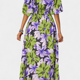 Elena | Vestido ancho con estampado floral y escote cruzado