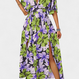 Elena | Vestido ancho con estampado floral y escote cruzado