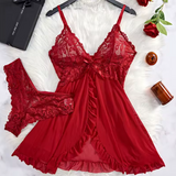 María - Babydoll Encaje Blanco Sensual Femenino