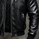 Hernando - Chaqueta de cuero negro cálido forrada con sherpa