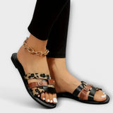 Silvia - Sandalias con tiras cruzadas con estampado de leopardo