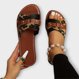 Silvia - Sandalias con tiras cruzadas con estampado de leopardo
