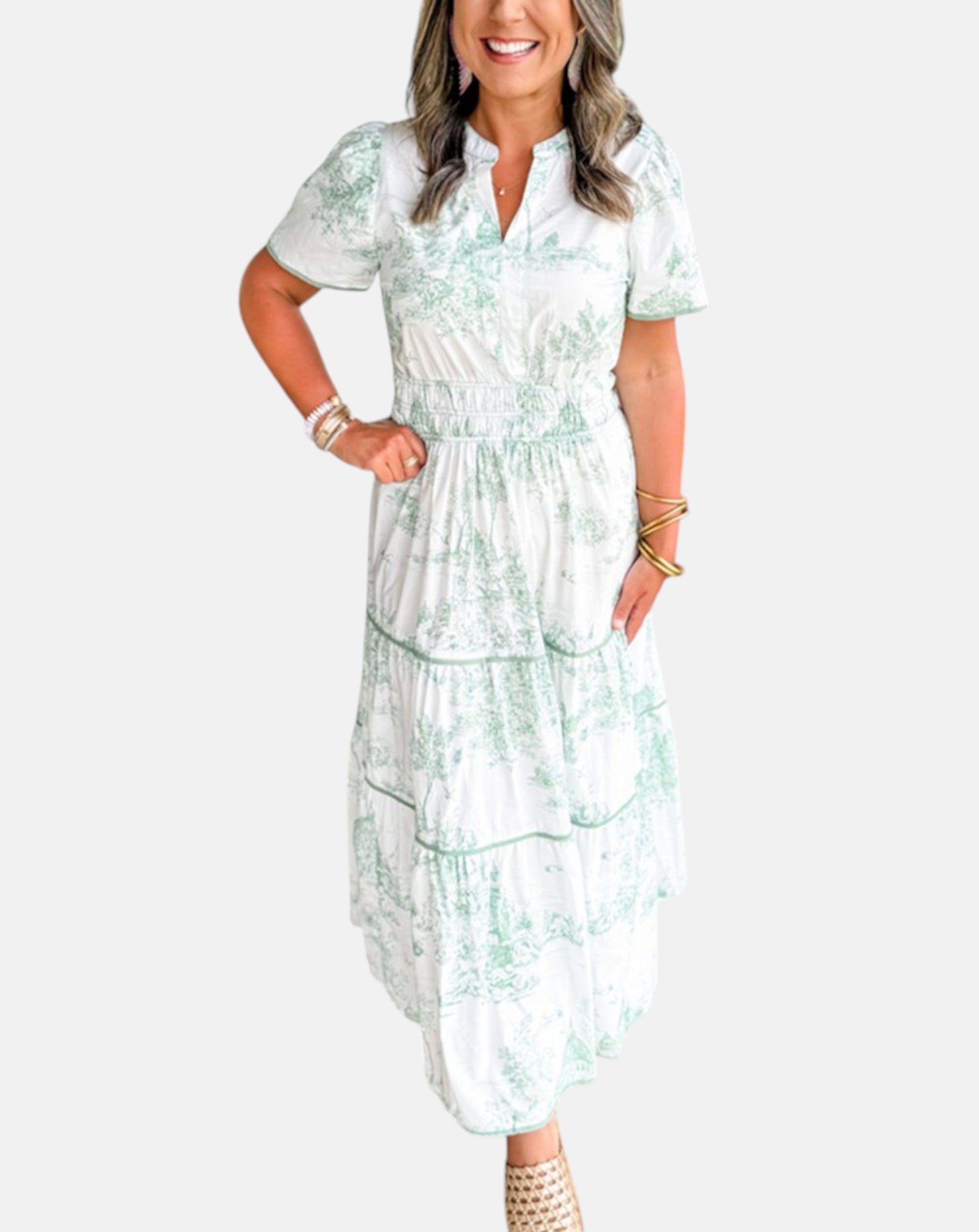 ALEJANDRA | VESTIDO CLÁSICO ANCHO CON ESTAMPADO TOILE