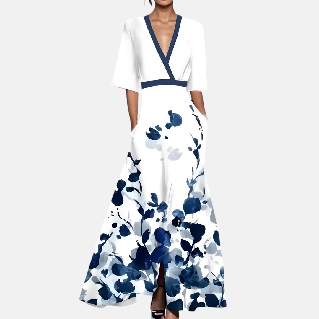 MARINA | VESTIDO ESTAMPADO ANCHO CON CUELLO EN V FAVORECEDOR